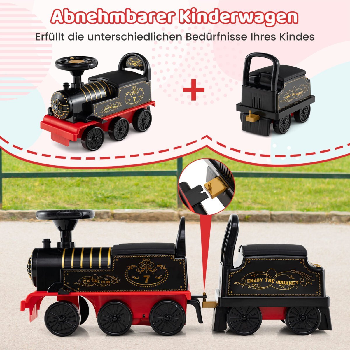 Vaikų elektrinis traukinukas su vagonu ir daiktadėže po sėdyne (Juoda) – Paveikslėlis 4