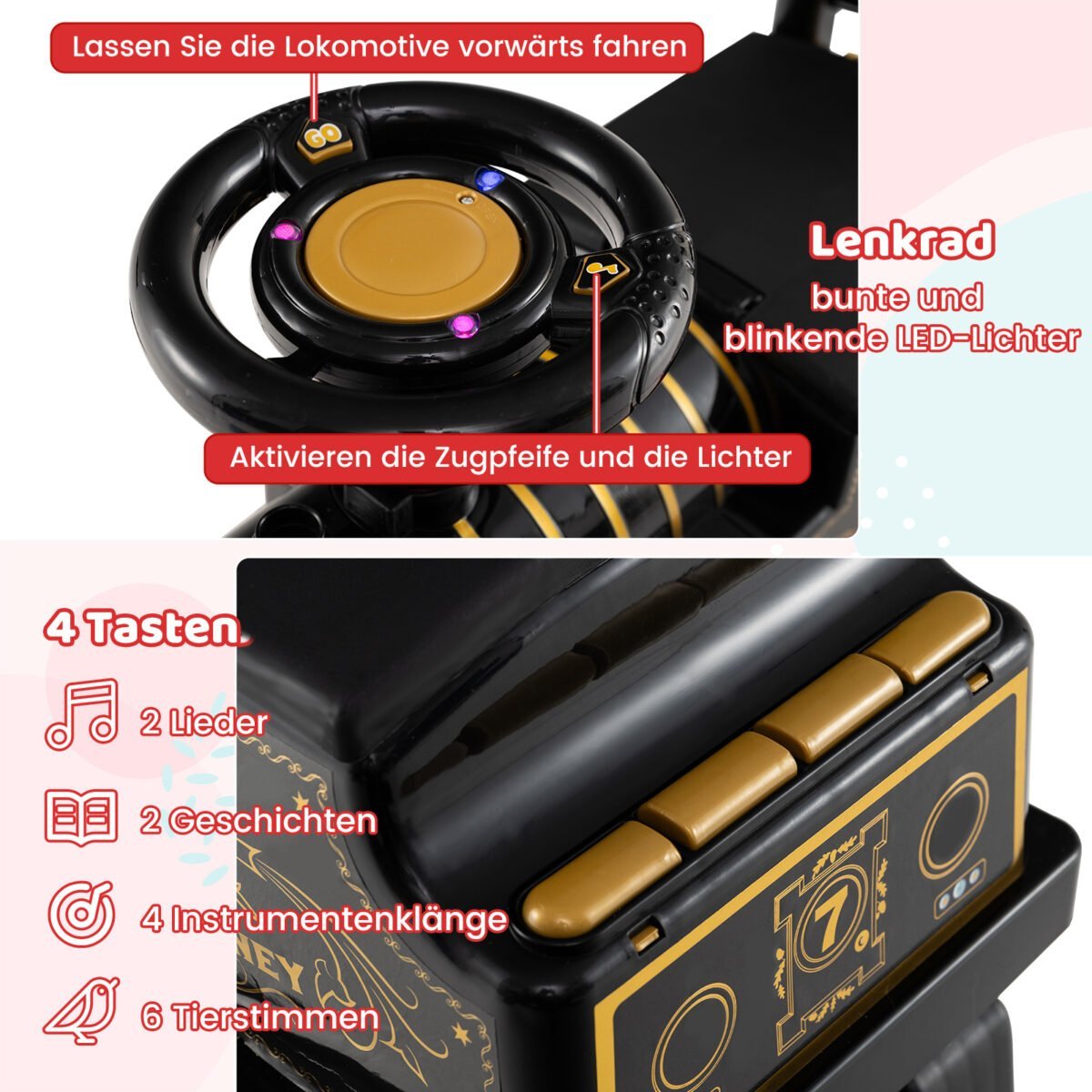 Vaikų elektrinis traukinukas su vagonu ir daiktadėže po sėdyne (Juoda) – Paveikslėlis 5