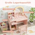 Vaikų kosmetinis staliukas su kėdute ir LED apšvietimu (Šviesiai rožinė) – Paveikslėlis 3