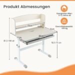 Vaikų reguliuojamo aukščio mokymosi stalas su ergonomiška kėde (Pilka)