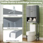 Vietą taupanti spintelė virš tualeto su durelėmis ir reguliuojama lentyna (Pilka) – Paveikslėlis 4