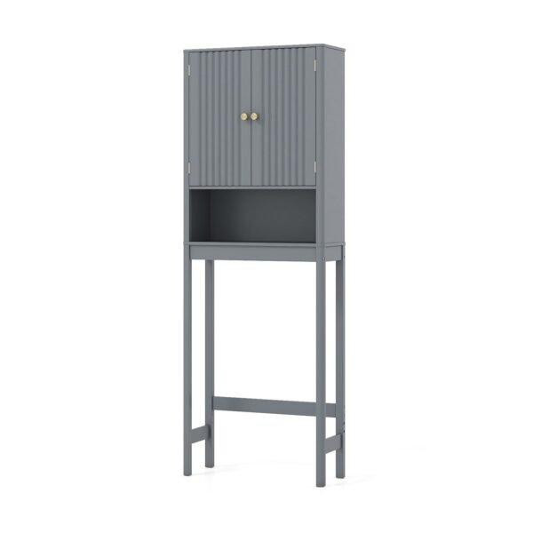 Vietą taupanti spintelė virš tualeto su durelėmis ir reguliuojama lentyna (Pilka)