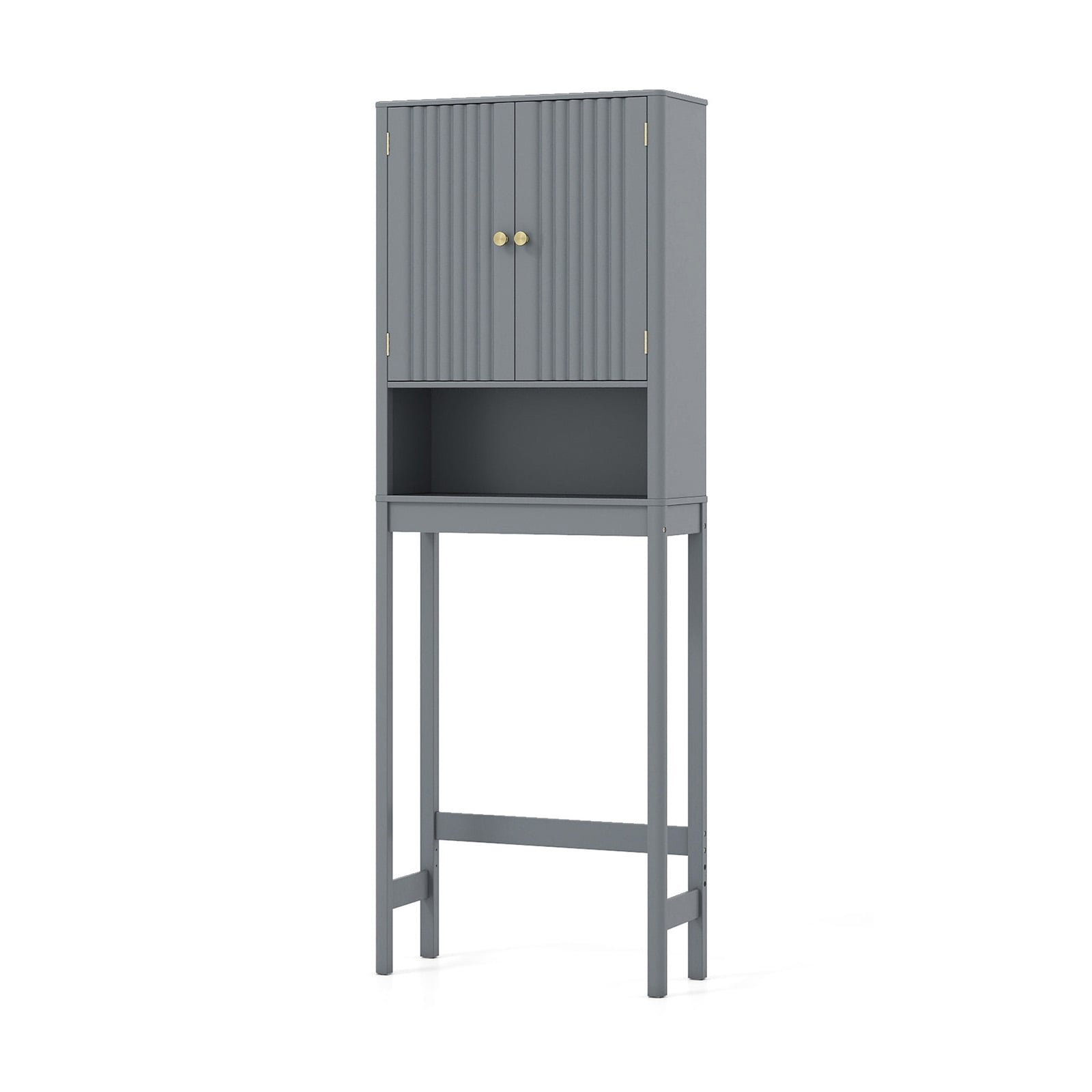 Vietą taupanti spintelė virš tualeto su durelėmis ir reguliuojama lentyna (Pilka)