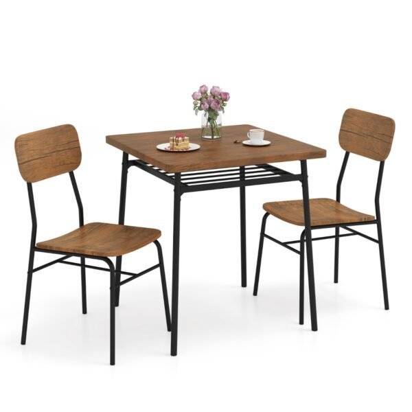 Vietą taupantis valgomojo komplektas su 2 kėdėmis ir lentyna (Rusvai ruda)