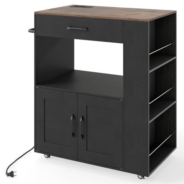 Virtuvės vežimėlis su integruota įkrovimo stotele ir mobiliu stalviršiu (Juoda)