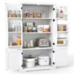 Aukšta virtuvės spintelė su 4 durimis ir reguliuojamomis lentynomis (Balta)