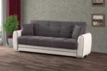 Daugiafunkcė trivietė miegamoji sofa su daiktadėže (Pilka ir balta)