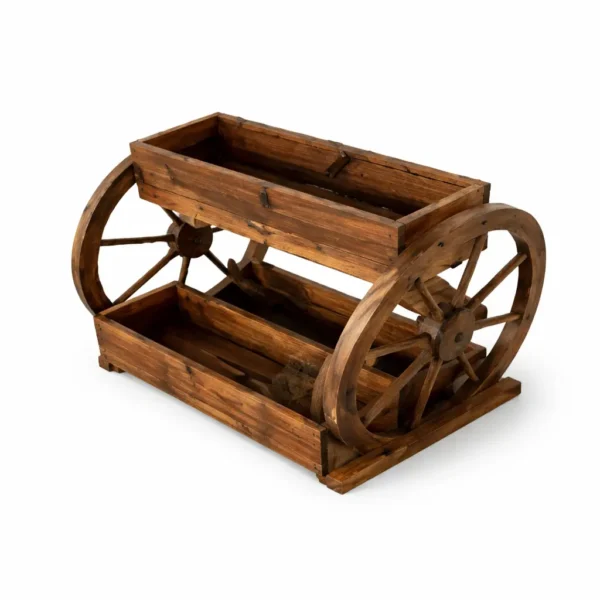 Dviejų lygių medinis augalų vežimėlis-lysvė su 3 vazonais (Medienos)