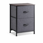 Dvigubas modernus naktinis staliukas su medžiaginiais stalčiais ir metaliniu rėmu (Juoda)