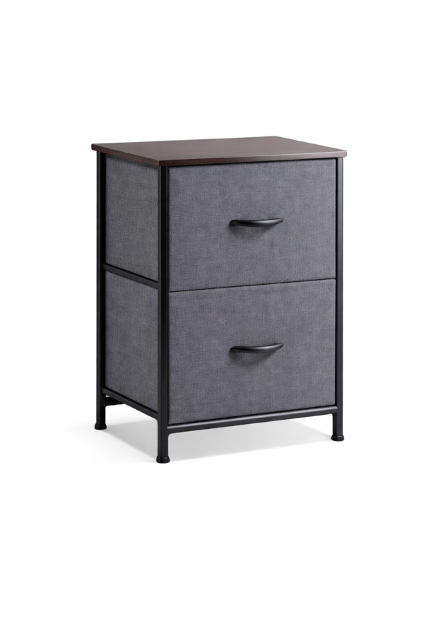 Dvigubas modernus naktinis staliukas su medžiaginiais stalčiais ir metaliniu rėmu (Juoda)