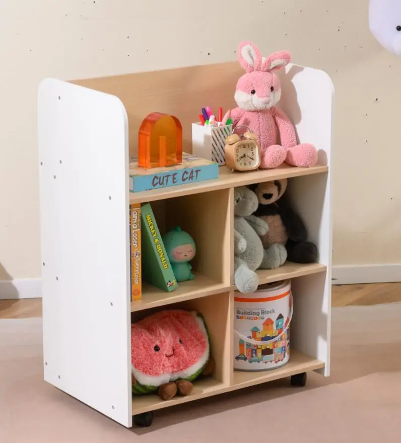 dvipuse-mobili-knygu-ir-zaislu-lentyna-vaikams-balta Dvipusė mobili knygų ir žaislų lentyna vaikams (Balta)