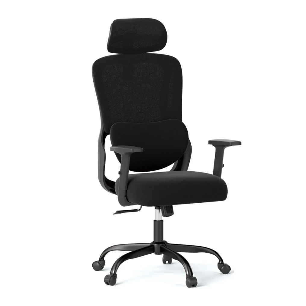 ergonomine-biuro-kede-su-reguliuojama-galvos-ir-juosmens-atrama-juoda-2 Ergonominė biuro kėdė su reguliuojama galvos ir juosmens atrama (Juoda)