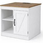 Kaimiško stiliaus naktinis staliukas su įkrovimo stotele (Balta)