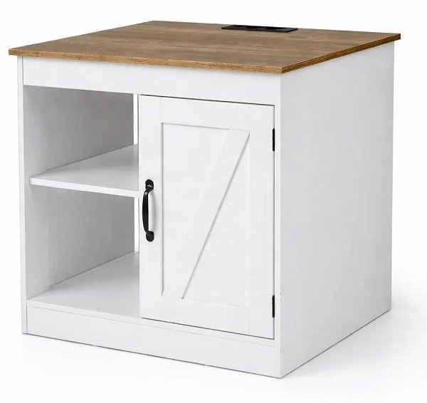 Kaimiško stiliaus naktinis staliukas su įkrovimo stotele (Balta)