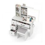 Kosmetinis staliukas su LED stumdomu veidrodžiu ir įkrovimo stotele (Balta)