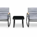 Lauko baldų komplektas su 2 supamais krėslais ir staliuku (Pilka)