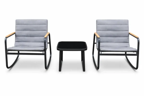 Lauko baldų komplektas su 2 supamais krėslais ir staliuku (Pilka)