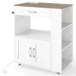 Mobilus virtuvės vežimėlis su įkrovimo stotele ir papildomu darbastaliu (Balta)