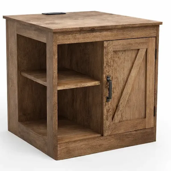 Naktinis staliukas su įkrovimo stotele ir reguliuojama lentyna (Ruda)