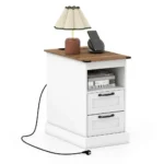 Naktinis staliukas su integruota įkrovimo stotele ir dviem stalčiais (Balta)