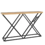 Pramoninio stiliaus konsolinis staliukas su geometrine metaline baze ir plačiu stalviršiu (Medžio)