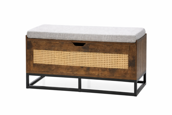 Rataninis batų suoliukas su paminkštinta sėdyne ir paslėpta daiktadėže (Kaimiška ruda)