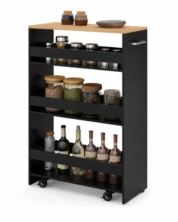 Siauras mobilus 4 pakopų vežimėlis su įkrovimo stotele (Juoda + Natūrali)