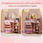 Vaikiškas kosmetinis staliukas su kėde veidrodžiu ir LED apšvietimu (Rožinė) – Paveikslėlis 7