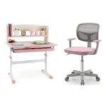 Vaikiškas reguliuojamo aukščio rašomasis stalas su ergonomiška kėde (Rožinė)