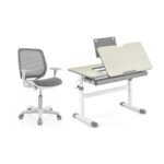 Vaikų reguliuojamo aukščio mokymosi stalas su ergonomiška kėde (Pilka)
