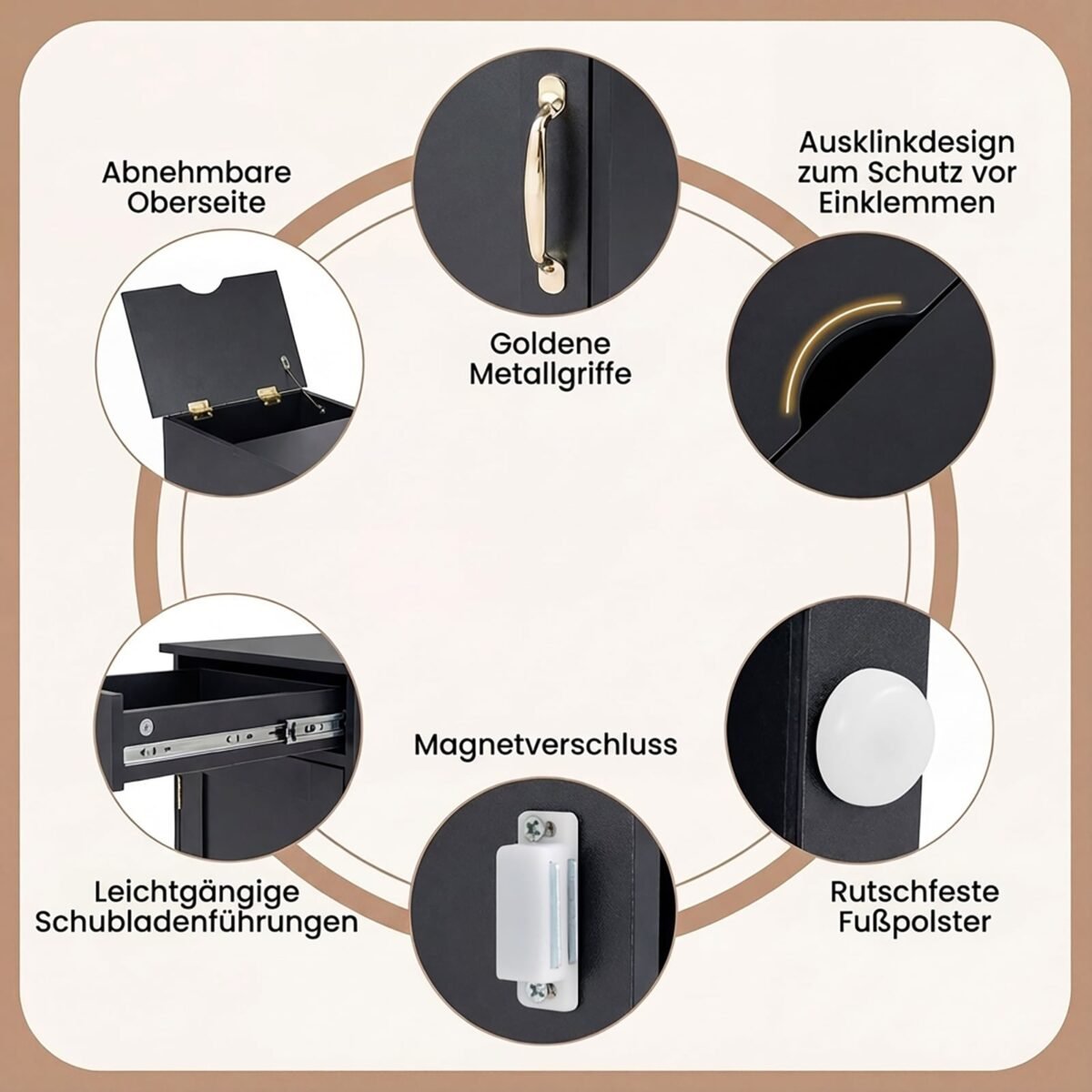 2 dalių naktiniai staliukai su įkrovimo stotele ir reguliuojamomis lentynomis (Juoda) – Paveikslėlis 5