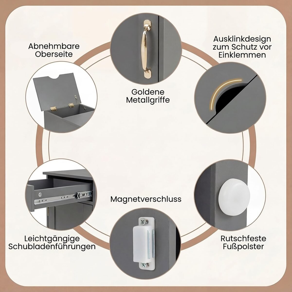 2 dalių naktinis staliukas su įkrovimo stotele ir reguliuojama lentyna (Pilka) – Paveikslėlis 5