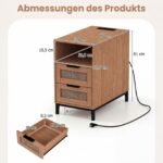 2 dalių naktinių staliukų komplektas su integruota įkrovimo stotele ir ratanu (Natūrali ir juoda) – Paveikslėlis 2