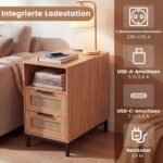 2 dalių naktinių staliukų komplektas su integruota įkrovimo stotele ir ratanu (Natūrali ir juoda) – Paveikslėlis 3