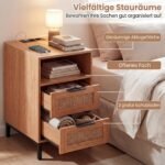 2 dalių naktinių staliukų komplektas su integruota įkrovimo stotele ir ratanu (Natūrali ir juoda) – Paveikslėlis 4