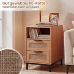 2 dalių naktinių staliukų komplektas su integruota įkrovimo stotele ir ratanu (Natūrali ir juoda) – Paveikslėlis 5