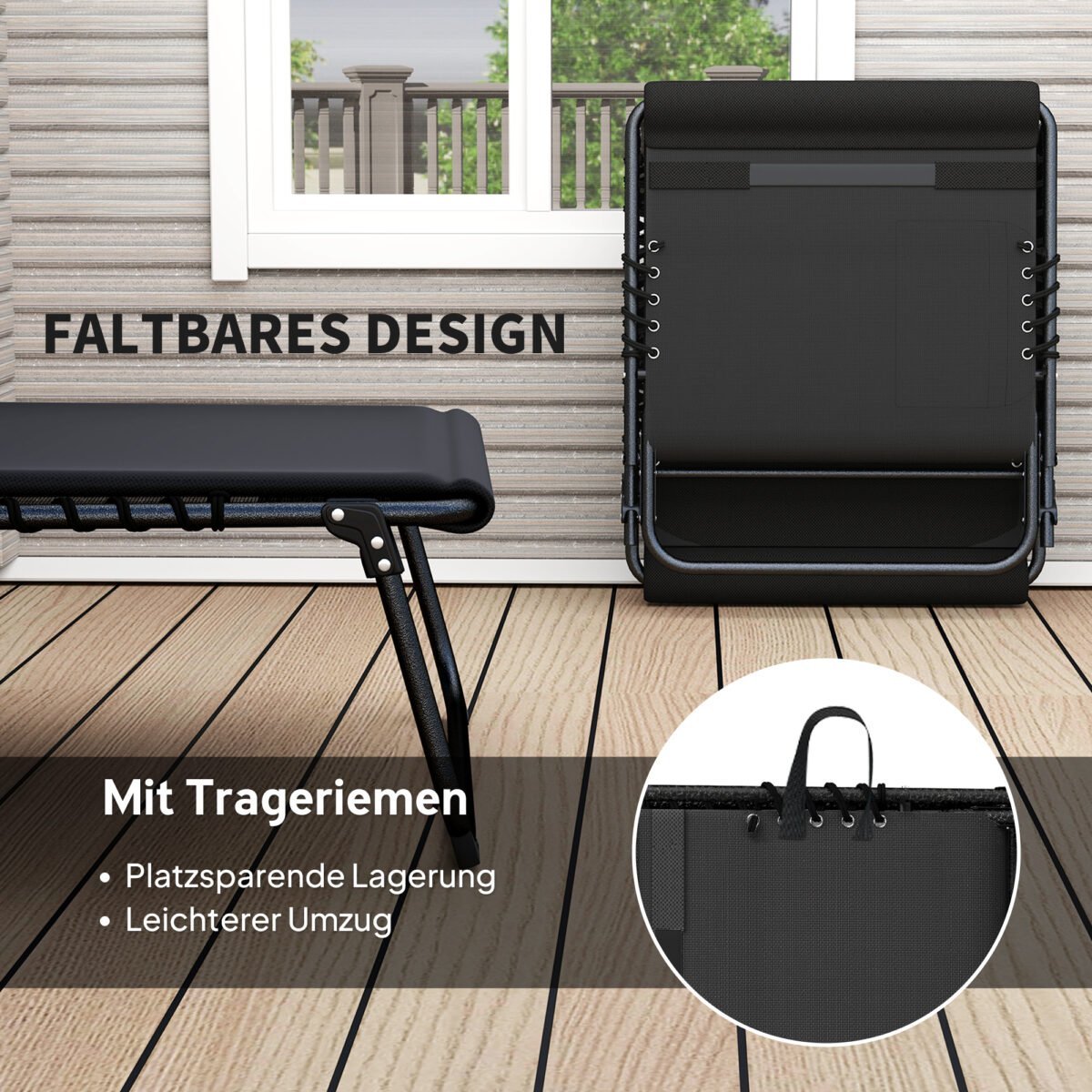 2 vnt. sulankstomų sodo gultų rinkinys su 5 padėčių reguliuojamais atlošais ir šoninėmis kišenėmis – Paveikslėlis 5