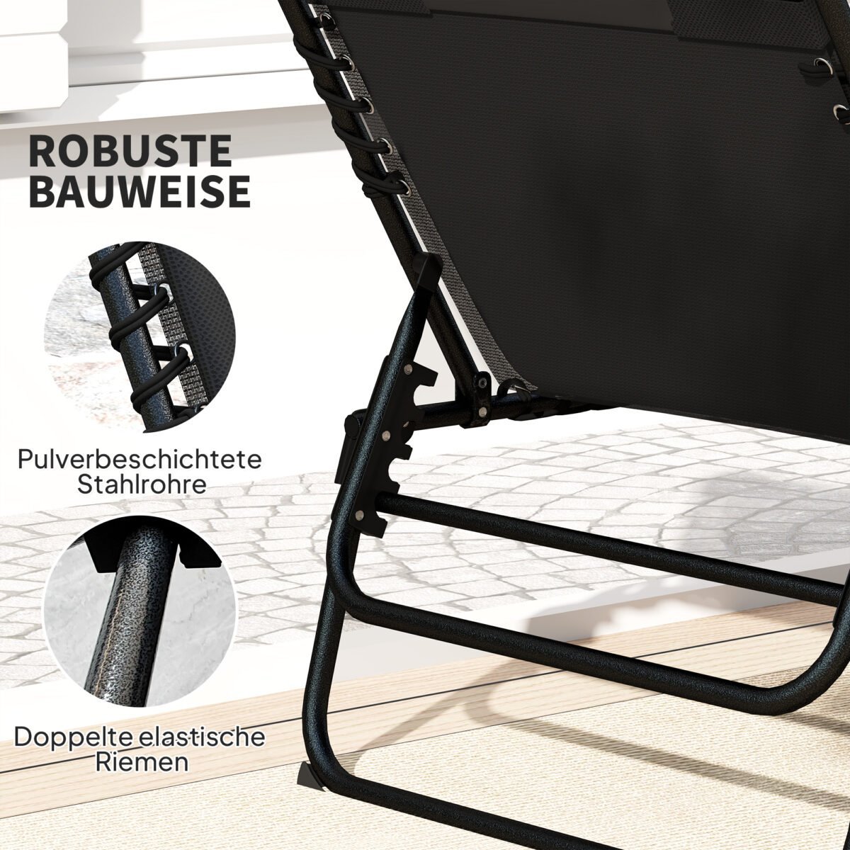 2 vnt. sulankstomų sodo gultų rinkinys su 5 padėčių reguliuojamais atlošais ir šoninėmis kišenėmis – Paveikslėlis 7