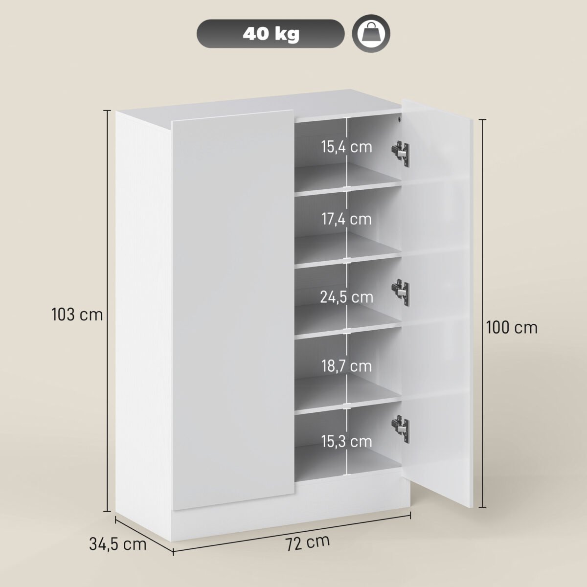 20 porų talpos batų spintelė su reguliuojamomis lentynomis – Paveikslėlis 3