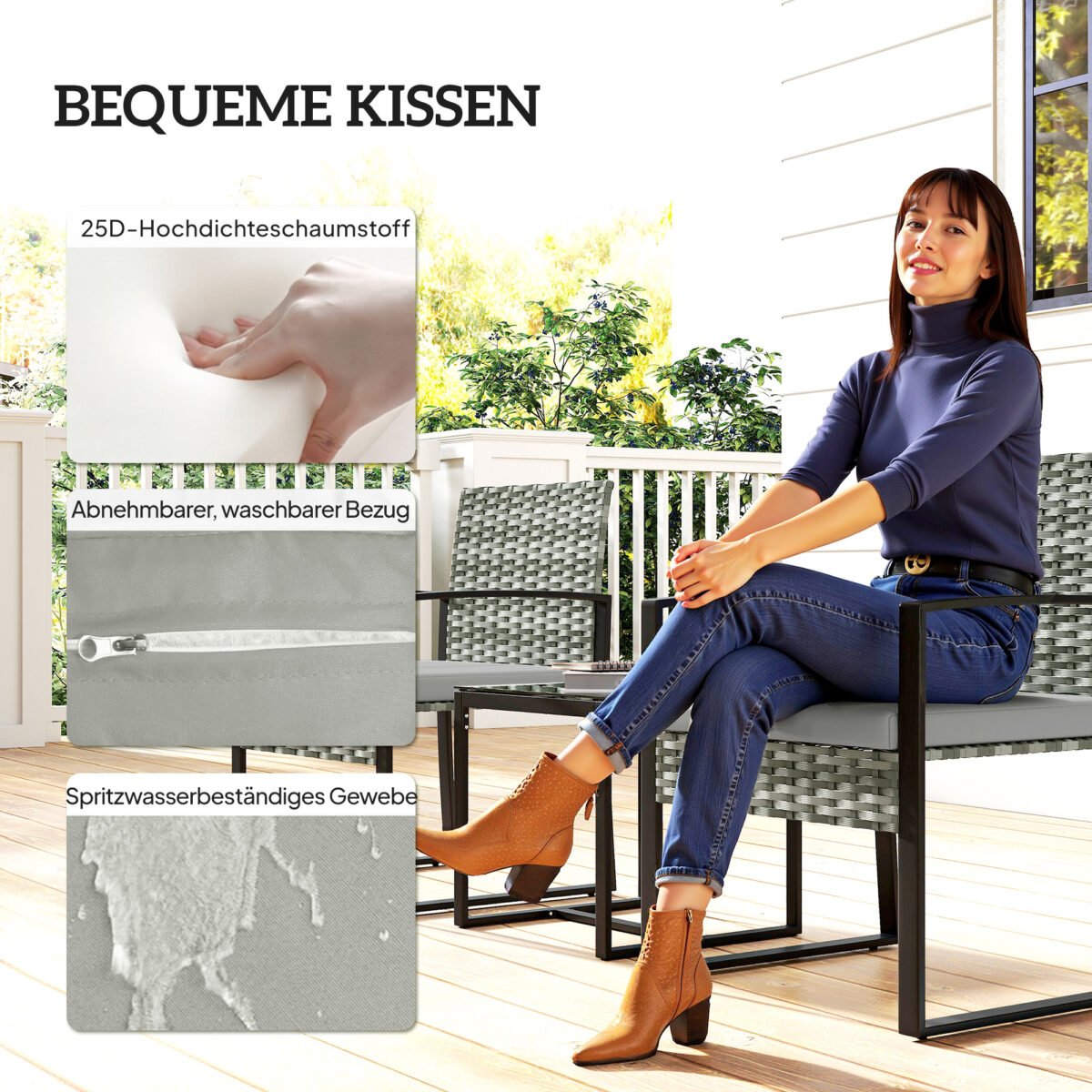 3 dalių rotango bistro komplektas su nuimamomis pagalvėlėmis – Paveikslėlis 6