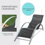 3 dalių saulės gultų komplektas su staliuku, metalinis rėmas ir kvėpuojantis audinys