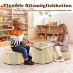 3 dalių vaikiškų pufų rinkinys su medžio raštu ir skirtingu aukščiu (Žalia)