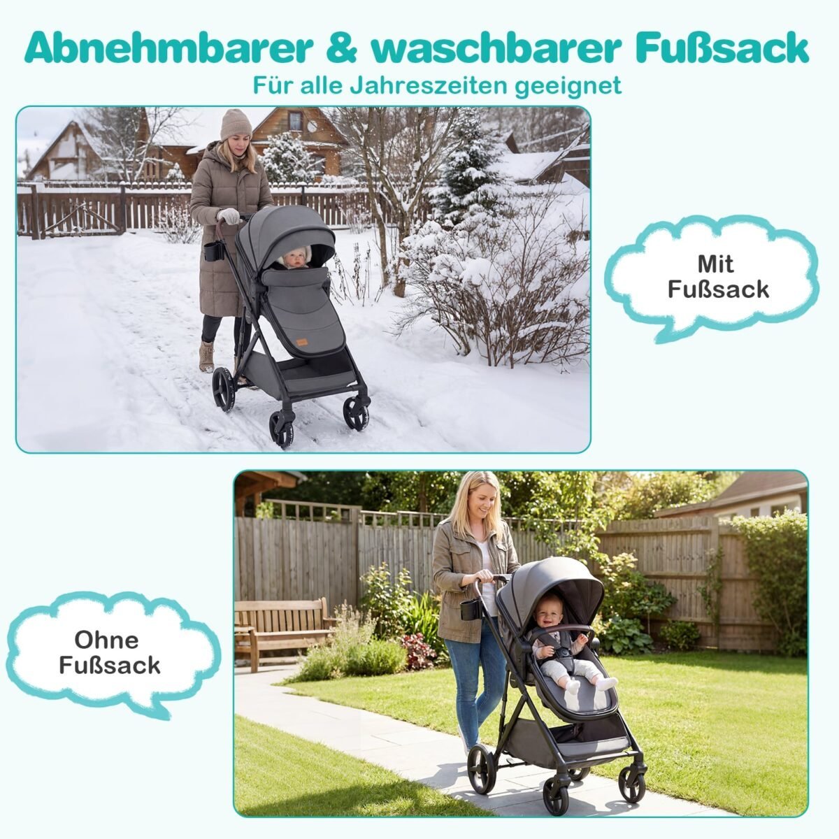 Universalus vežimėlis su keičiamos krypties sėdyne ir gulima funkcija 3-in-1 (Pilka) – Paveikslėlis 3