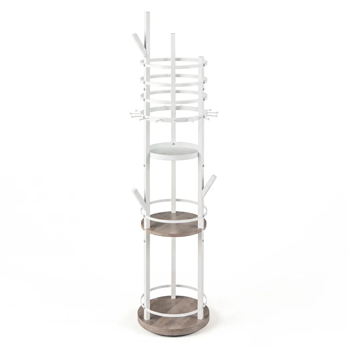 Besisukantis papuošalų laikiklis su daugiafunkcinėmis lentynomis auskarams ir karoliams 360° (Balta) – Paveikslėlis 5