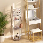 Besisukantis papuošalų laikiklis su daugiafunkcinėmis lentynomis auskarams ir karoliams 360° (Balta) – Paveikslėlis 2