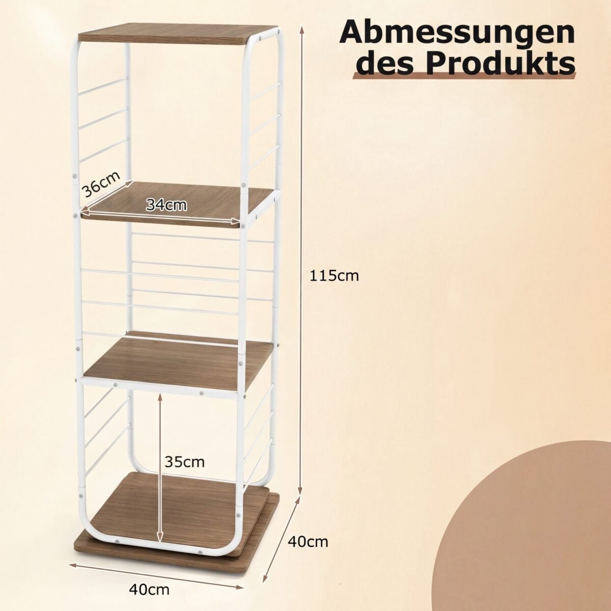 Besisukantis knygų bokštas su 4 lentynomis ir metaliniu rėmu (Natūrali) – Paveikslėlis 2