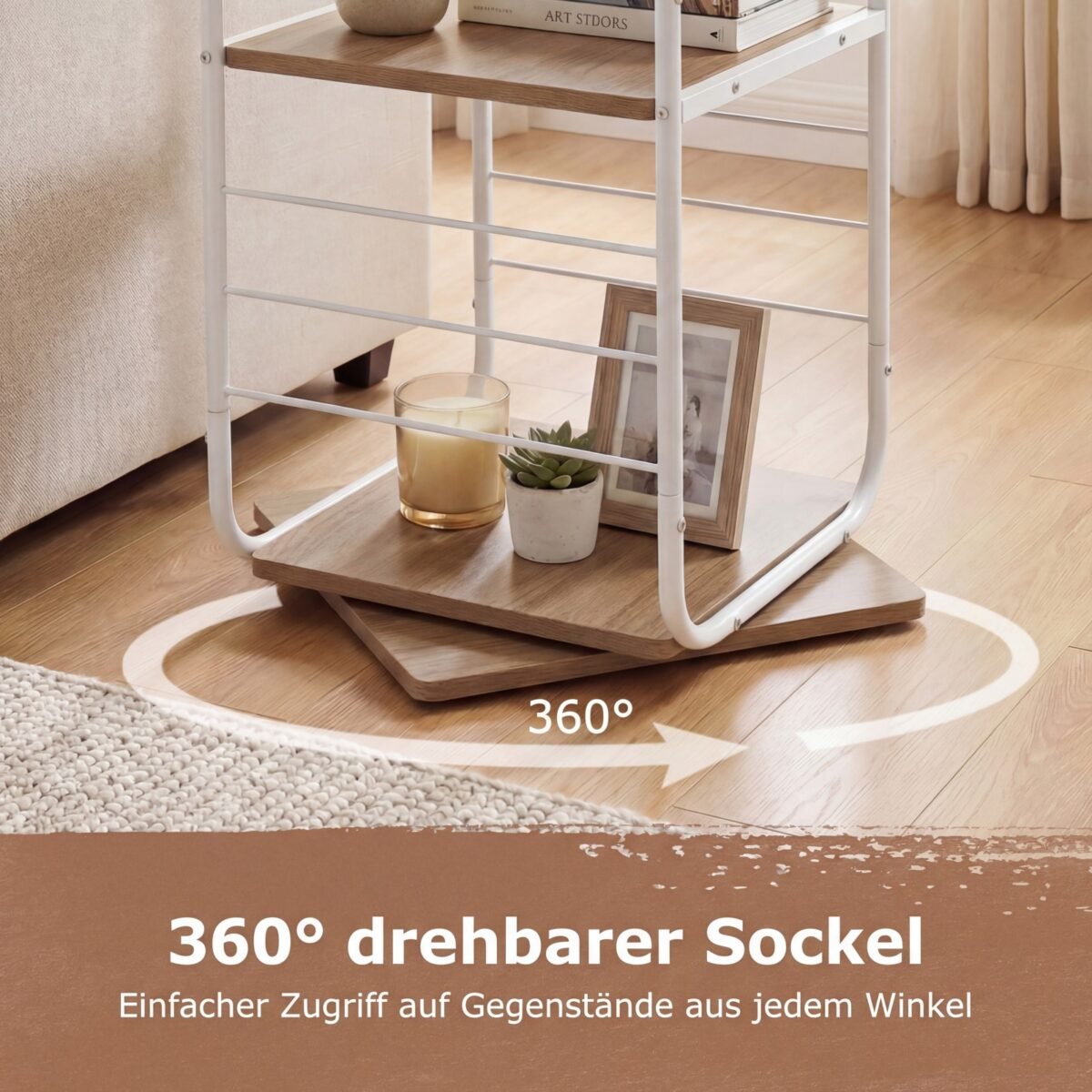 Besisukantis knygų bokštas su 4 lentynomis ir metaliniu rėmu (Natūrali) – Paveikslėlis 3