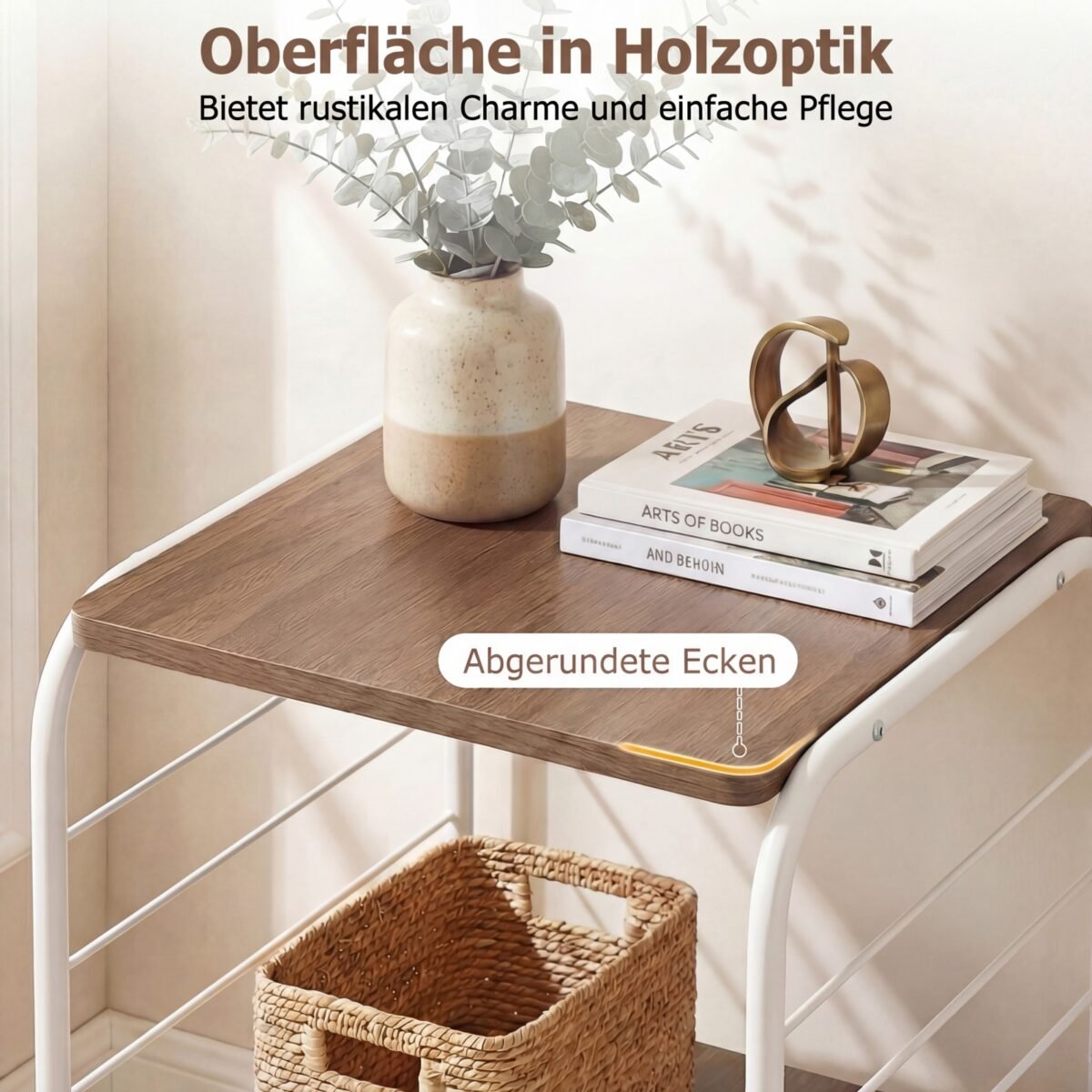 Besisukantis knygų bokštas su 4 lentynomis ir metaliniu rėmu (Natūrali) – Paveikslėlis 4