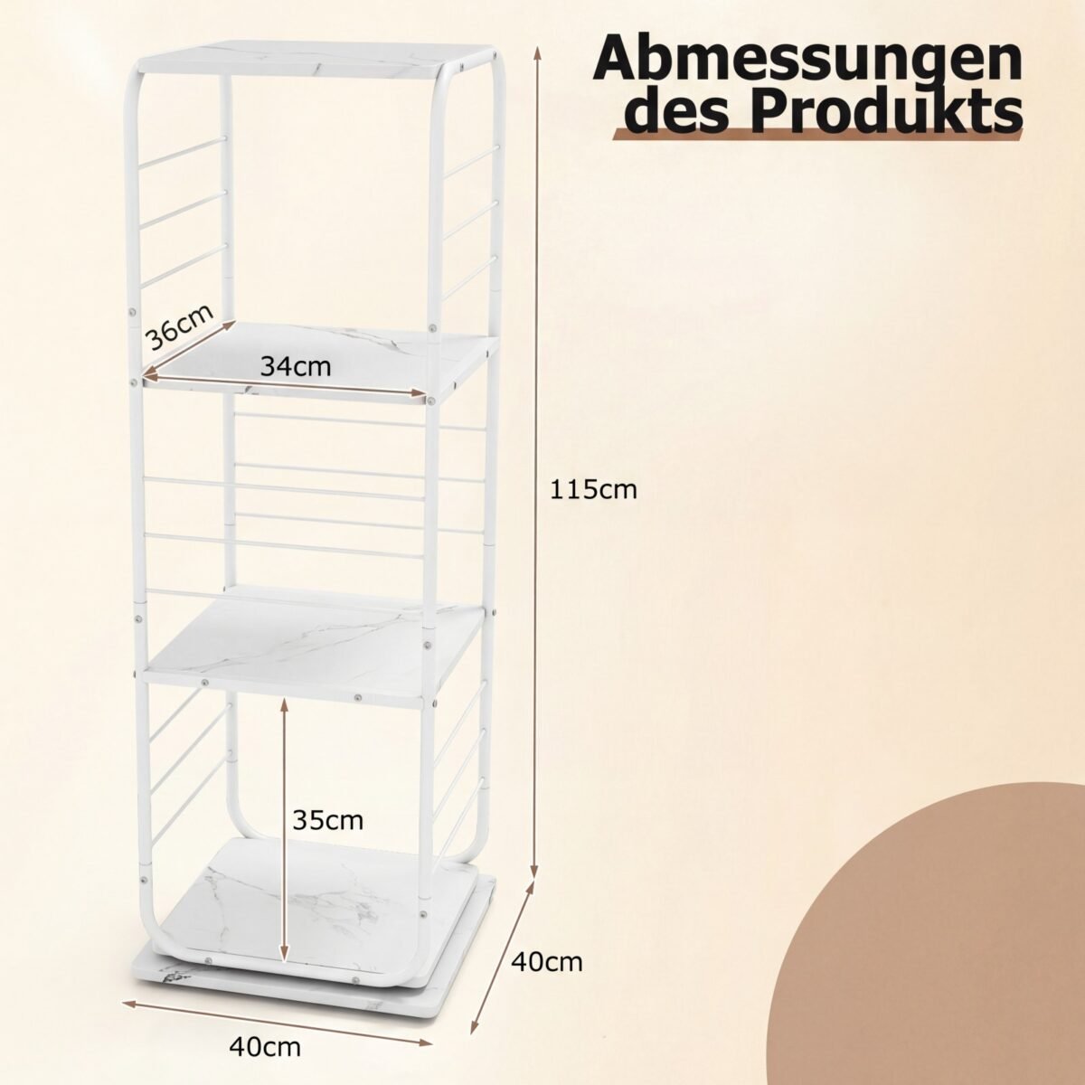 Besisukanti 4 aukštų knygų lentyna su metaliniu rėmu (Balta) – Paveikslėlis 2