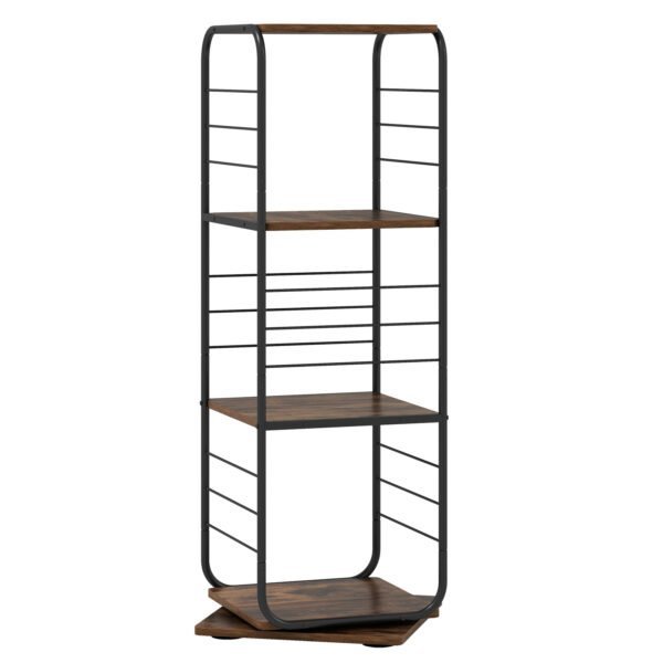 4 aukštų Besisukanti Knygų Lentyna su Metaliniu Rėmu (Rustikali ruda)